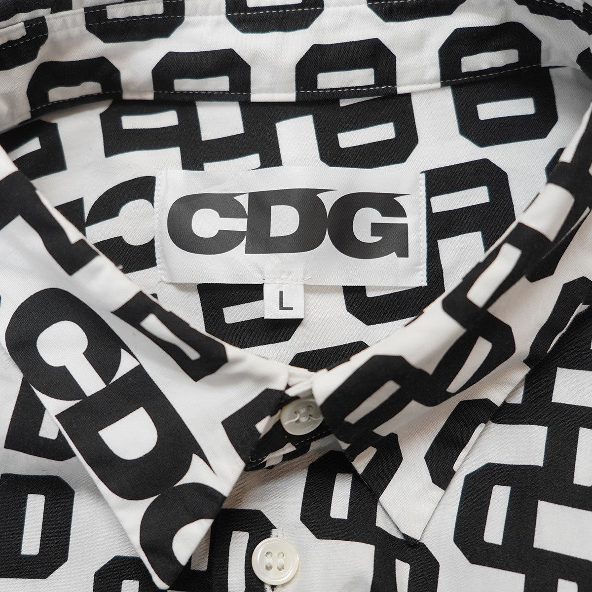 CDG COMME des GARCONS 25AW Overlock Print Bias Cut Shirt (Black／White)CDG オールオーバーパターン バイアス アシンメトリー シャツ 古着・中古-5枚目のアイテム画像
