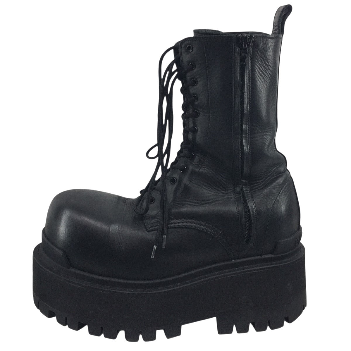 BALENCIAGA 25SS Giant Lace-up Boots 80MM ジャイアント レースアップBBロゴ ダブルサイドジップ レザー ボリュームソール ブーツ シューズ 靴 古着・中古-3枚目のアイテム画像