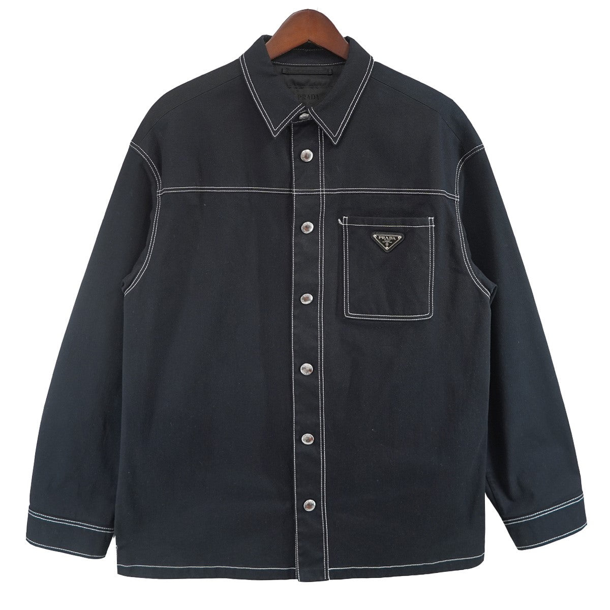 PRADA 23AW Stretch cotton shirtトライアングルプレート ロゴ コットン ギャバジン オーバーシャツ 古着・中古-1枚目のアイテム画像