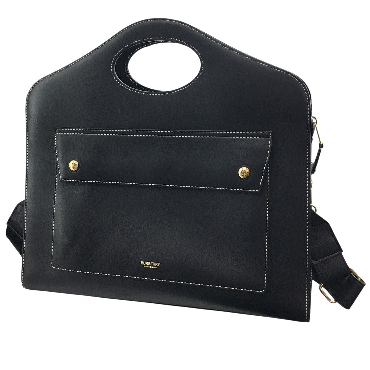 BURBERRY リカルド期 Medium Topstitched Leather Pocket Bagミディアム トップステッチ レザー ポケットバッグ ロゴ ハンド ショルダー 鞄 古着・中古-1枚目のアイテム画像