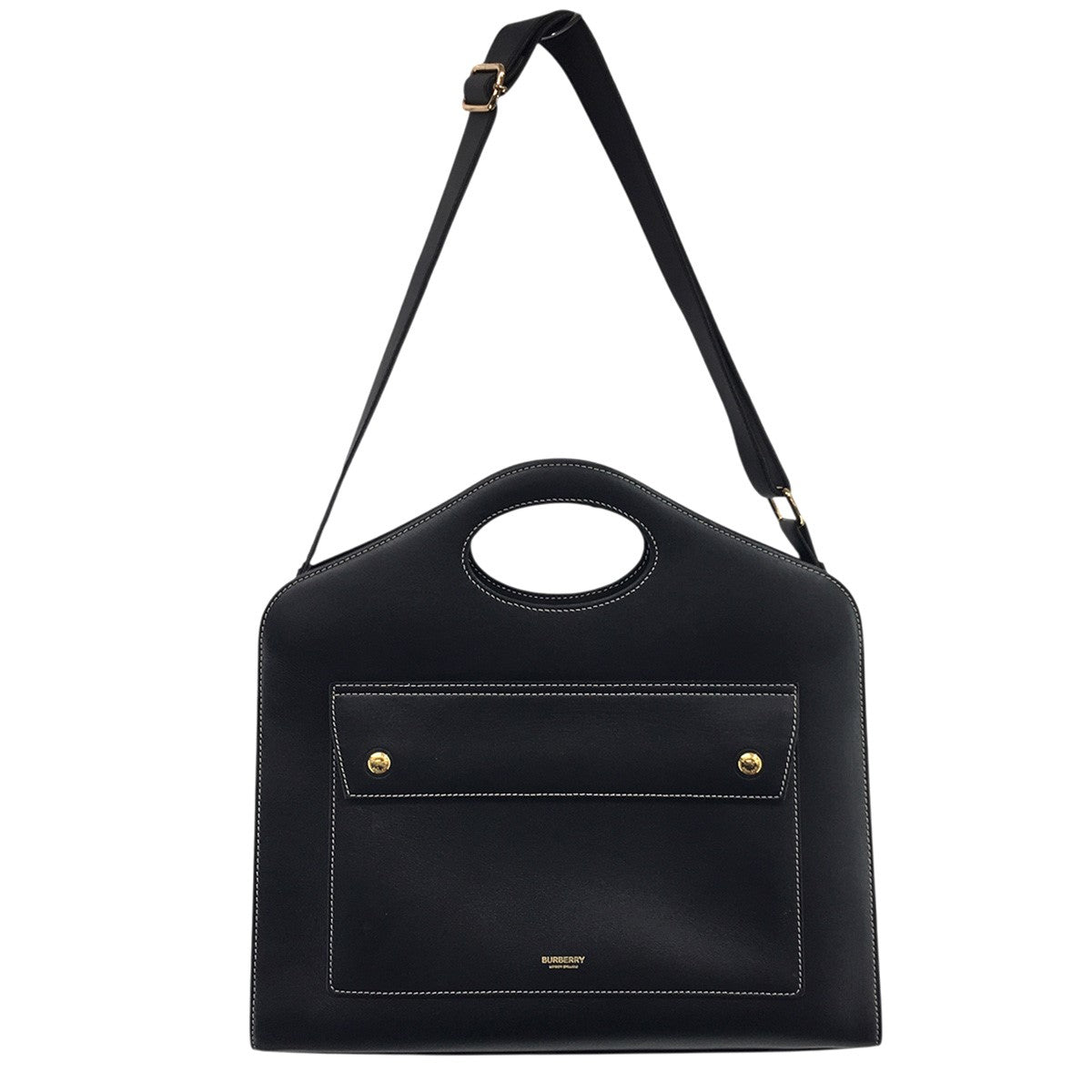 BURBERRY リカルド期 Medium Topstitched Leather Pocket Bagミディアム トップステッチ レザー ポケットバッグ ロゴ ハンド ショルダー 鞄 古着・中古-4枚目のアイテム画像