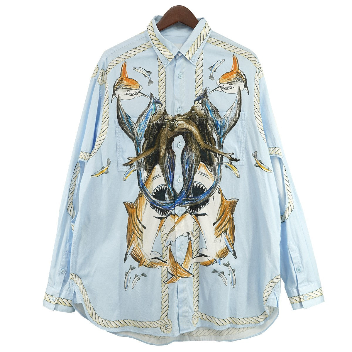 BURBERRY 21SS リカルド期 ランウェイコレクション Shark and Mermaid Print Cotton Shirtシャーク マーメイド グラフィック シャツ 古着・中古-1枚目のアイテム画像