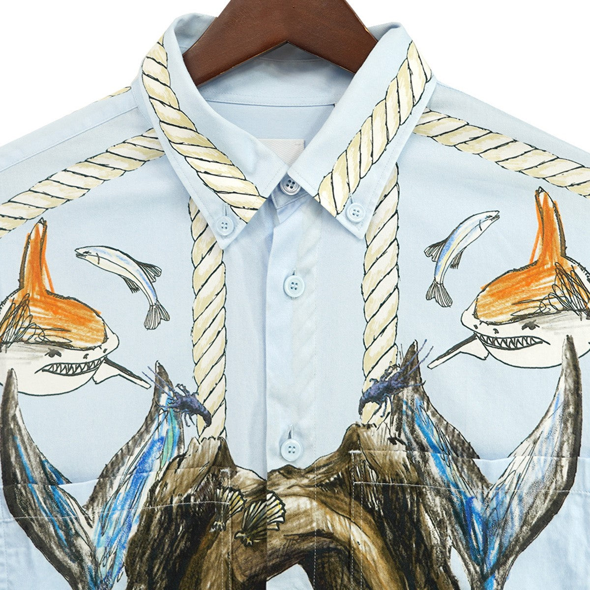 BURBERRY 21SS リカルド期 ランウェイコレクション Shark and Mermaid Print Cotton Shirtシャーク マーメイド グラフィック シャツ 古着・中古-3枚目のアイテム画像
