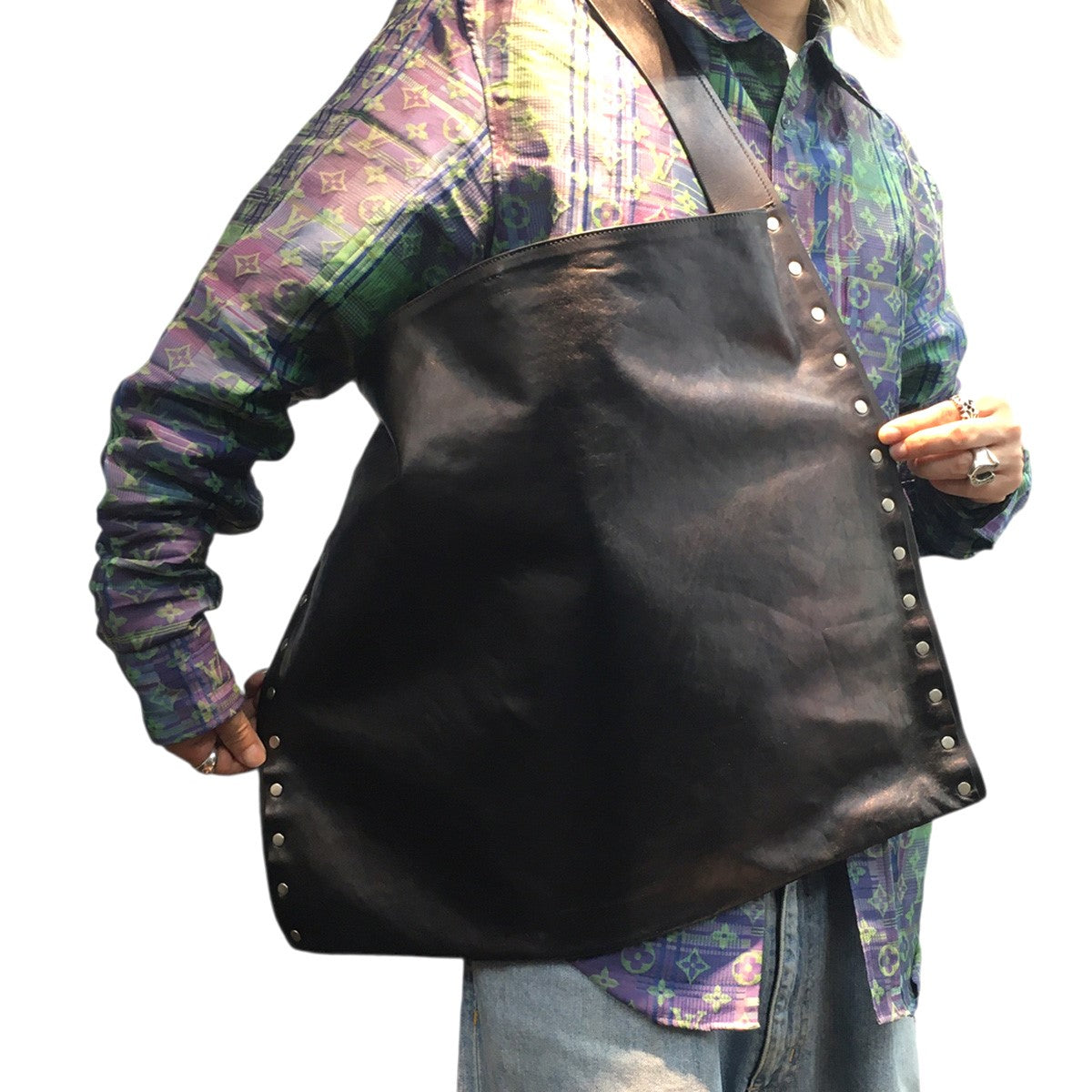 JIL SANDER Rivet Border Tote リベット スタッズ レザー トートバッグ 鞄 古着・中古-2枚目のアイテム画像