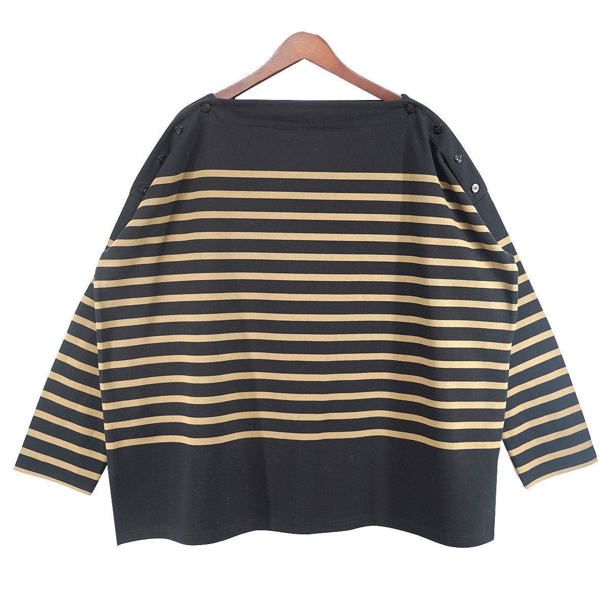 HYKE 26SS CROPPED BASQUE SHIRT(BLACK × BEIGE)ボーダー プルオーバー バスクシャツ 古着・中古-1枚目のアイテム画像