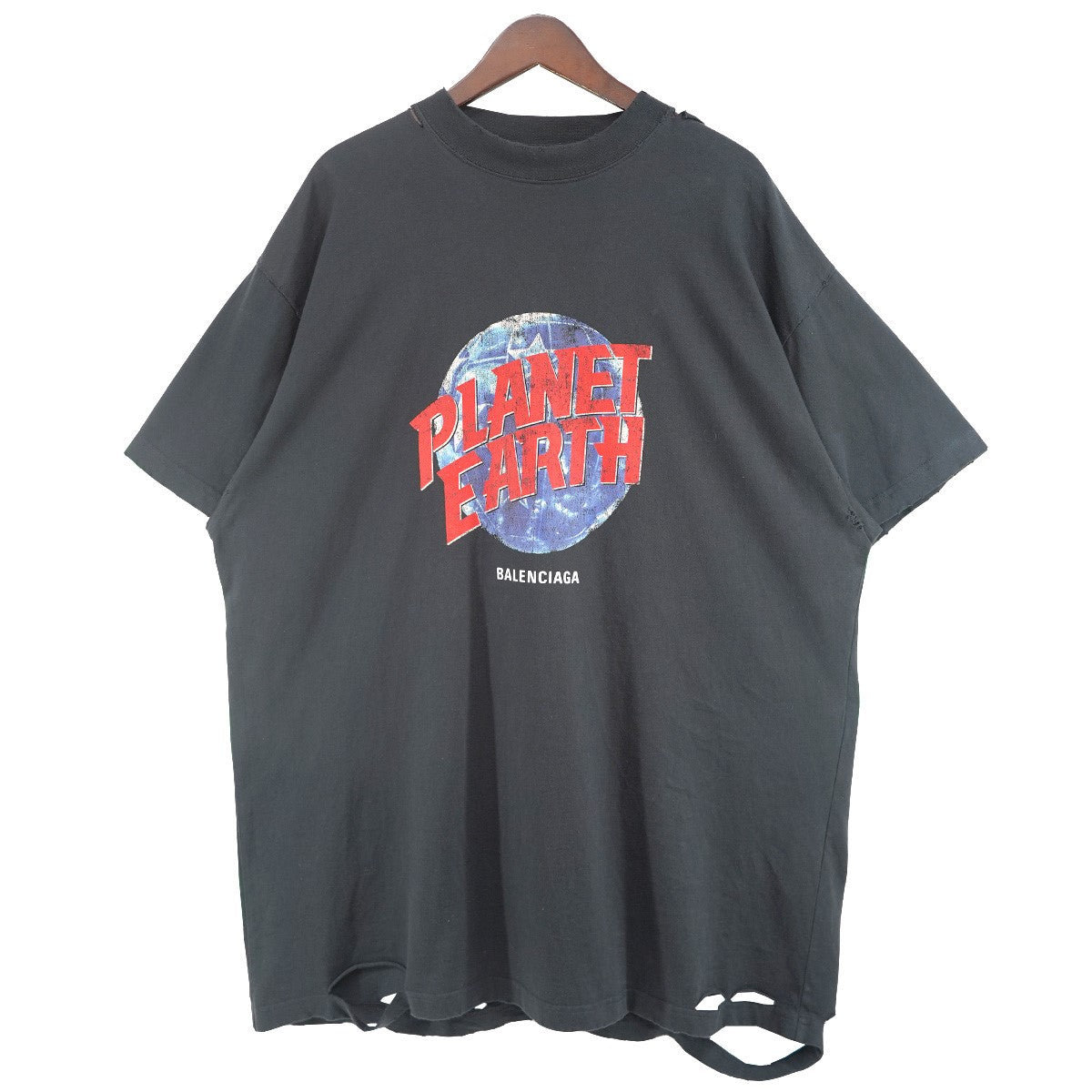 BALENCIAGA 24AW デムナ期 Planet Earth T-Shirt Oversized ロゴVintage ヴィンテージ ダメージ 加工 オーバーサイズ Tシャツ 古着・中古-1枚目のアイテム画像
