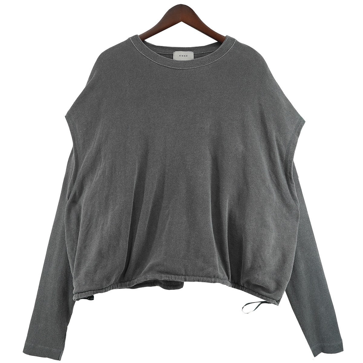 CONZ 24AW LAYERED LONG SLEEVE TEE ピグメント Vintage ヴィンテージ加工リブ 裾ドローコード ロングスリーブ フェイク レイヤード スウェット ロンT 古着・中古-1枚目のアイテム画像