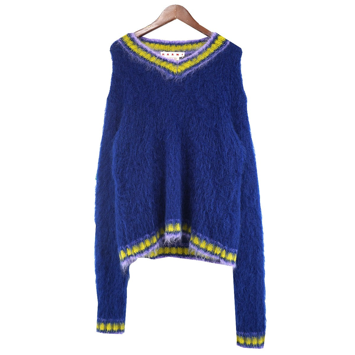 MARNI 23AW FUZZY WUZZY モヘア Vネック カレッジ ニット セーター 古着・中古-1枚目のアイテム画像