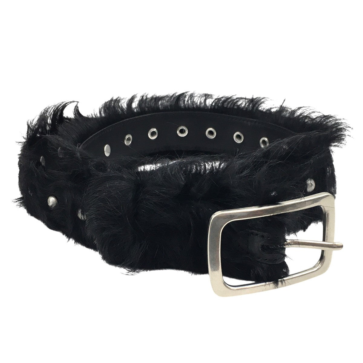 DRIES VAN NOTEN 23AW Calf Hair Studded Beltカーフヘア ハラコ メタル スタッズ ベルト 古着・中古-1枚目のアイテム画像