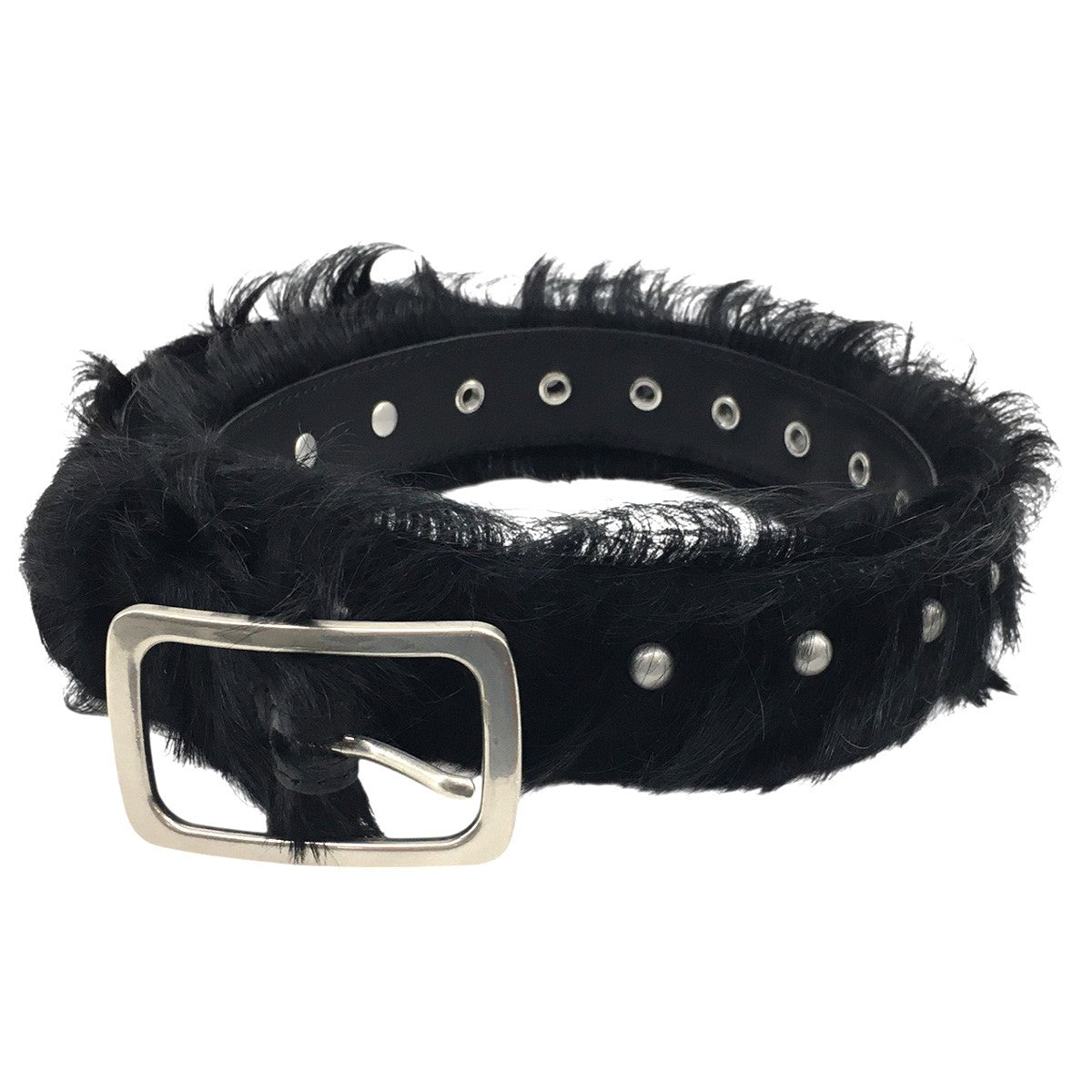 DRIES VAN NOTEN 23AW Calf Hair Studded Beltカーフヘア ハラコ メタル スタッズ ベルト 古着・中古-2枚目のアイテム画像