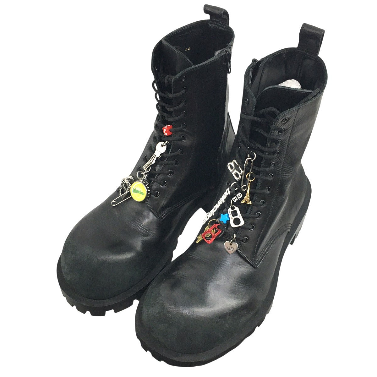 BALENCIAGA デムナ期 24AW Hummer Lace-Up Bootie チャーム付きVintage ヴィンテージ加工 ボリュームソール ハマー サイドジップ レザー ブーツ 靴 古着・中古-3枚目のアイテム画像