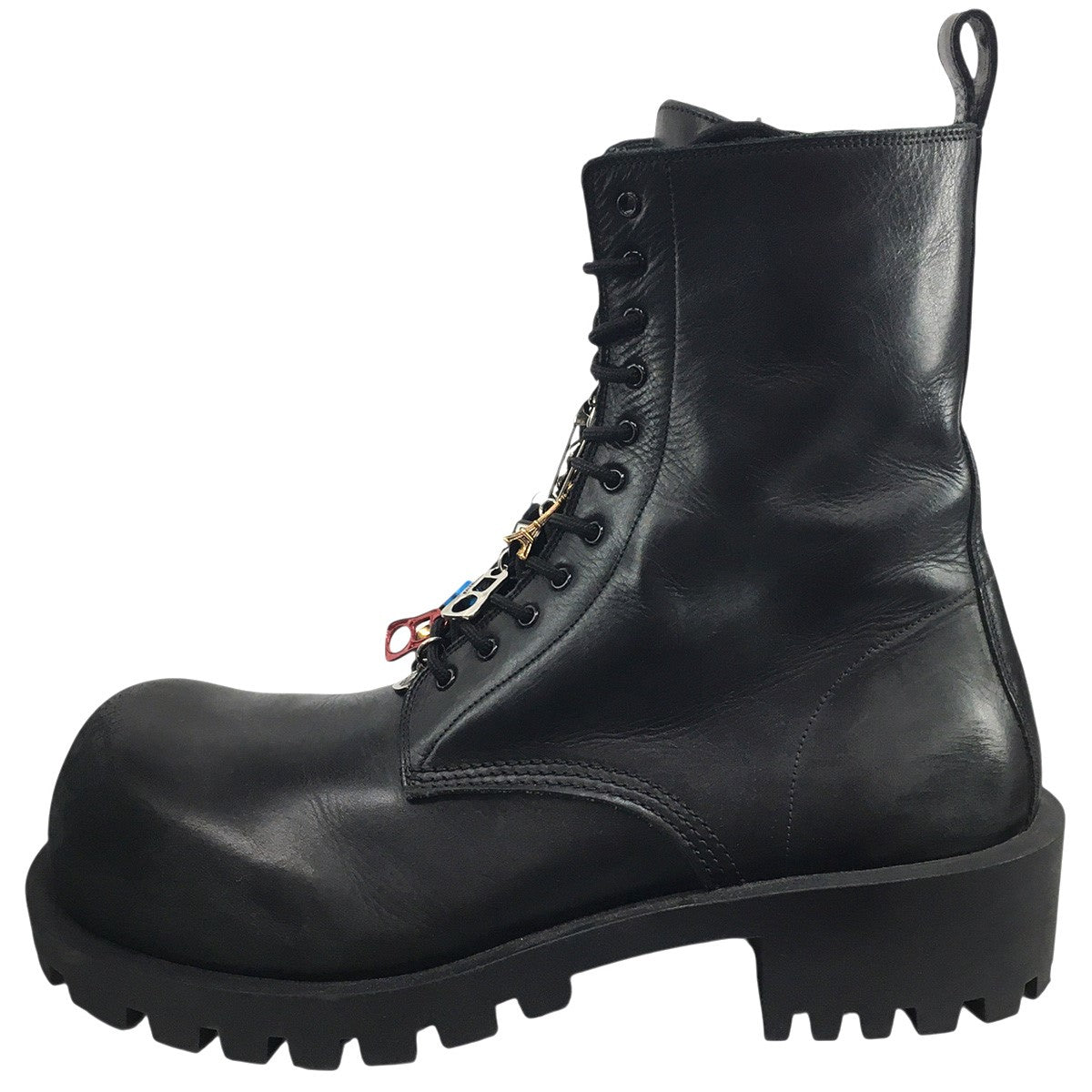 BALENCIAGA デムナ期 24AW Hummer Lace-Up Bootie チャーム付きVintage ヴィンテージ加工 ボリュームソール ハマー サイドジップ レザー ブーツ 靴 古着・中古-5枚目のアイテム画像
