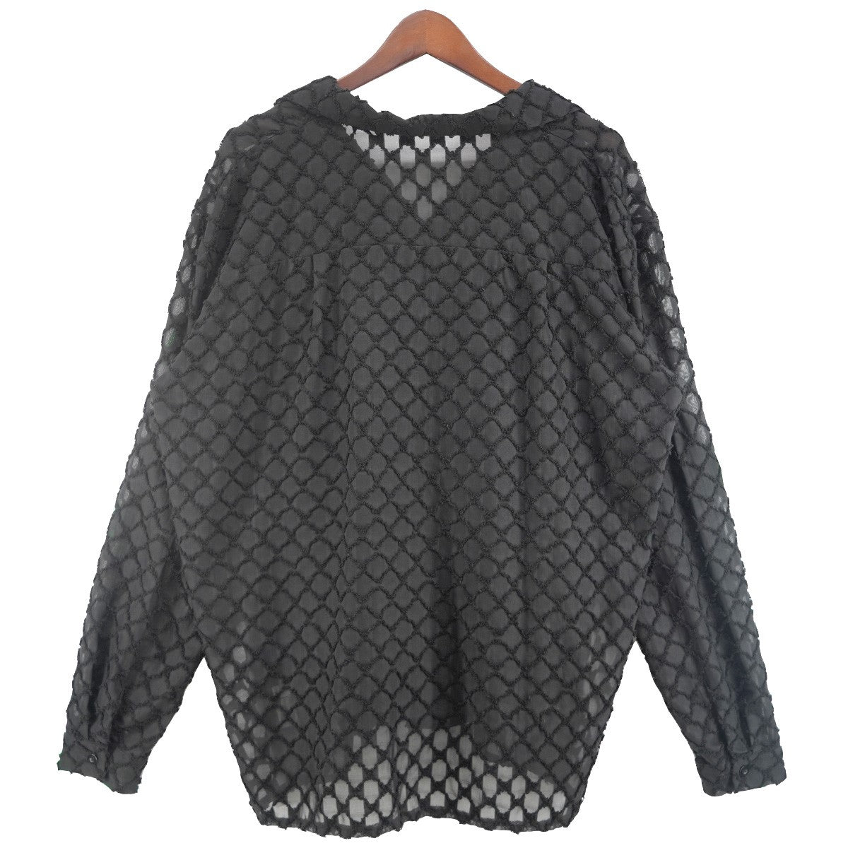 Adoon plain 23SS レースシアーシャツドロップショルダー 幾何学 模様 ダイヤモンドブロック パターン 長袖 シャツ 古着・中古-2枚目のアイテム画像