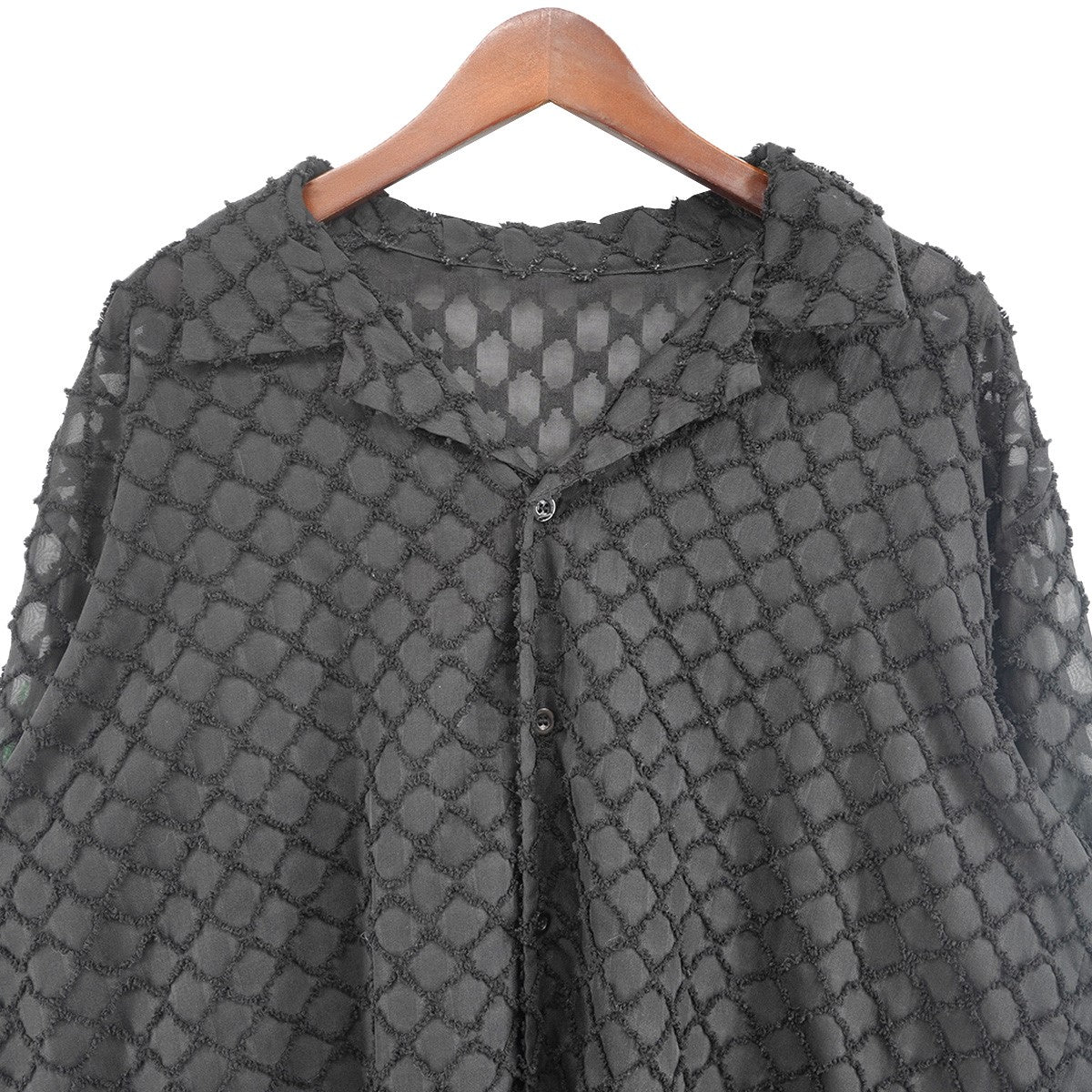 Adoon plain 23SS レースシアーシャツドロップショルダー 幾何学 模様 ダイヤモンドブロック パターン 長袖 シャツ 古着・中古-3枚目のアイテム画像