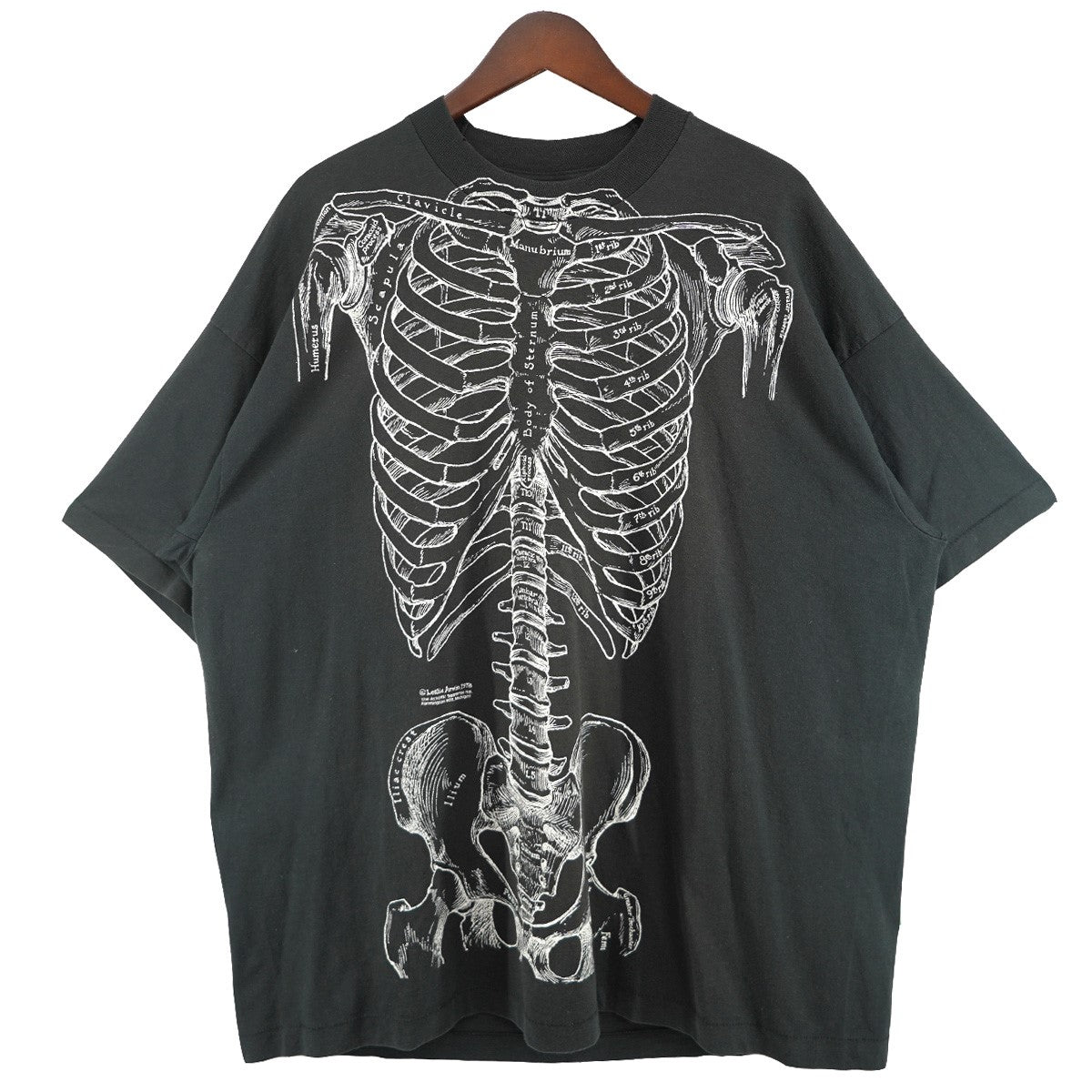 VINTAGE 90s Leslie Arwin Skeleton Print Design Teeレスリーアーウィン スケルトン プリント デザイン Tシャツ 古着・中古-1枚目のアイテム画像