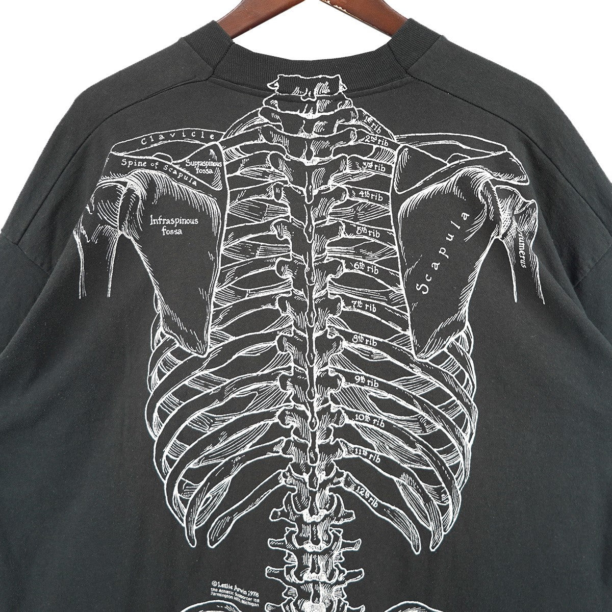 VINTAGE 90s Leslie Arwin Skeleton Print Design Teeレスリーアーウィン スケルトン プリント デザイン Tシャツ 古着・中古-4枚目のアイテム画像