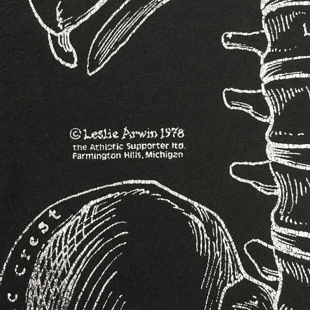 VINTAGE 90s Leslie Arwin Skeleton Print Design Teeレスリーアーウィン スケルトン プリント デザイン Tシャツ 古着・中古-5枚目のアイテム画像