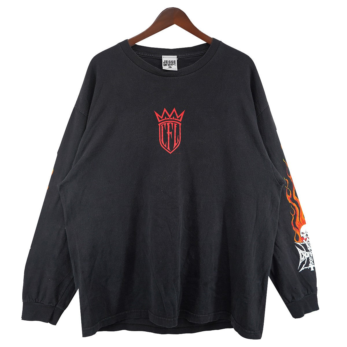 2003年 00s WEST COAST CHOPPERS CFL Skull Flame LongSleeveTeeウエストコースト チョッパーズ アイアンクロス ロゴ ロンT 長袖Tシャツ