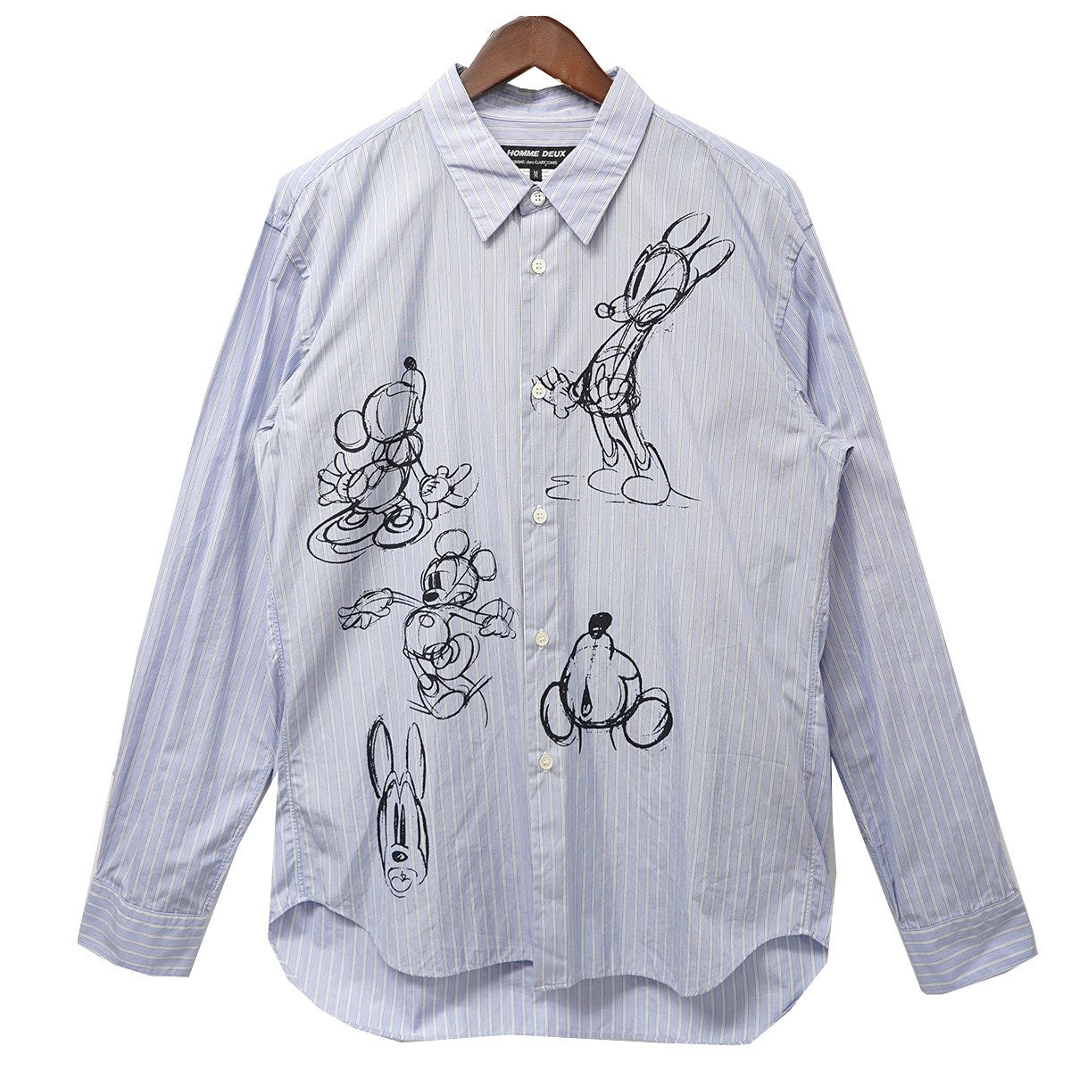 COMME des GARCONS HOMME DEUX×Disney 20AW ミッキーマウス ウォルトディズニースケッチ プリント ストライプ シャツ 古着・中古-1枚目のアイテム画像