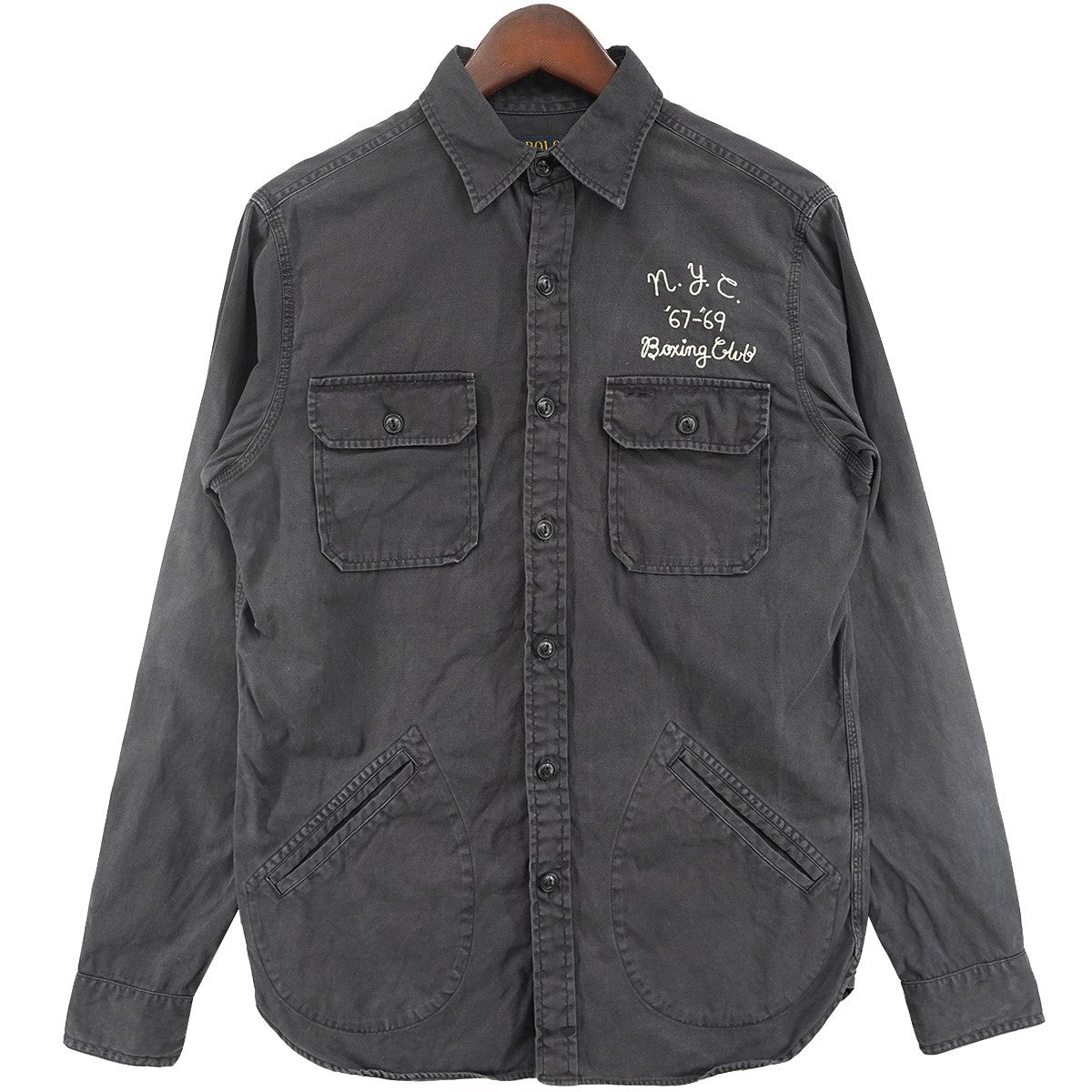 POLO RALPH LAUREN 15AW Custom Fit New York Boxing Club Shirtウォッシュ加工 フラップ パッチ ポケット ボクシングクラブ バック刺繍 ワーク シャツ 古着・中古-2枚目のアイテム画像
