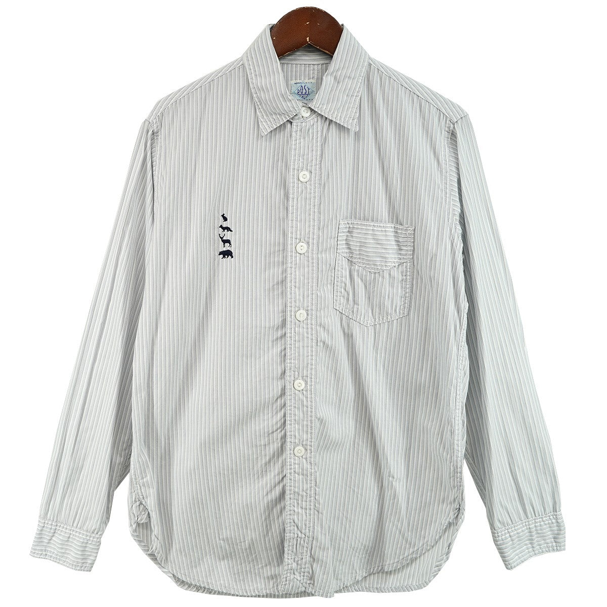 POST O’ALLS×MOUNTAIN RESEARCH No．1 Shirt Animal Embroideryコラボレーション ストライプ シャツ 古着・中古-1枚目のアイテム画像