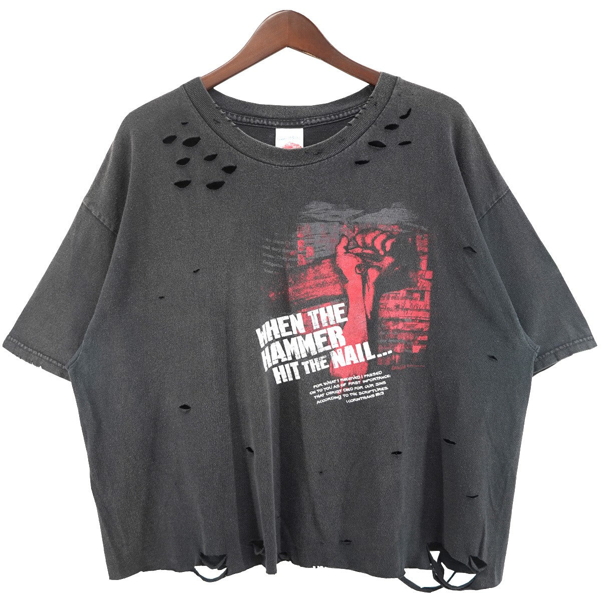 00s Kerusso Vintage ヴィンテージ クラッシュ 加工 クラック宗教 聖書 キリスト 両面プリント 短丈 リサイズ Tシャツ