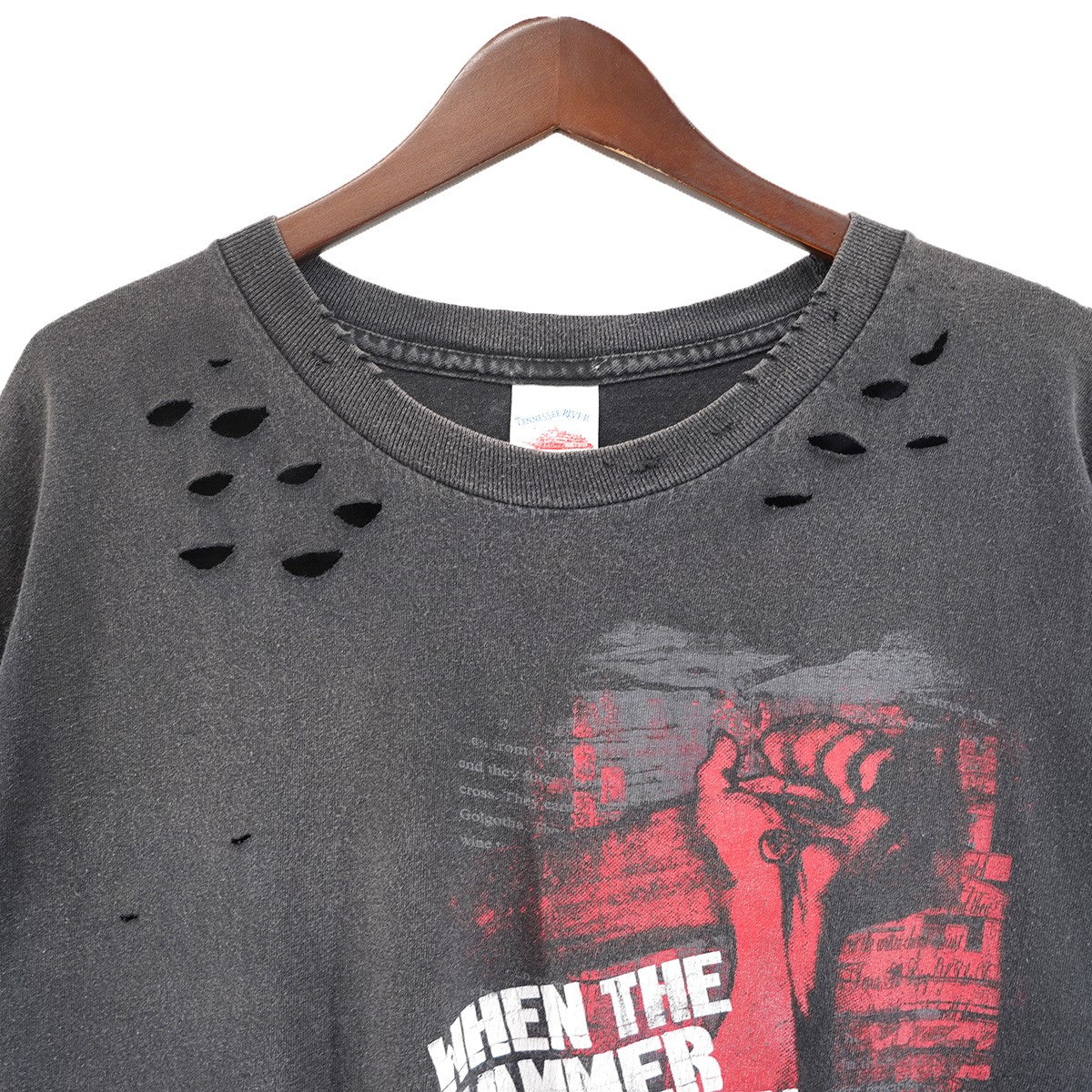 00s Kerusso Vintage ヴィンテージ クラッシュ 加工 クラック宗教 聖書 キリスト 両面プリント 短丈 リサイズ Tシャツ