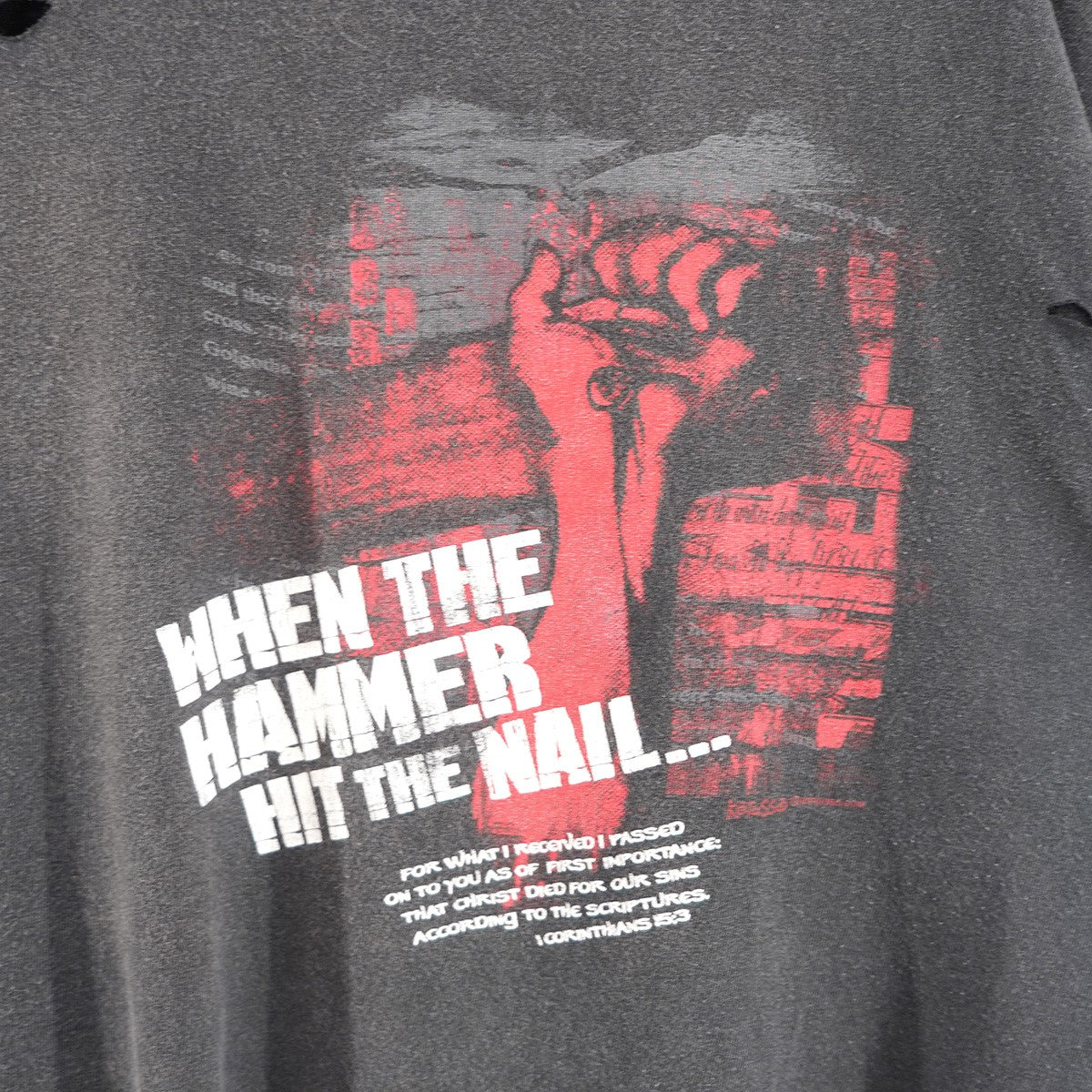 00s Kerusso Vintage ヴィンテージ クラッシュ 加工 クラック宗教 聖書 キリスト 両面プリント 短丈 リサイズ Tシャツ