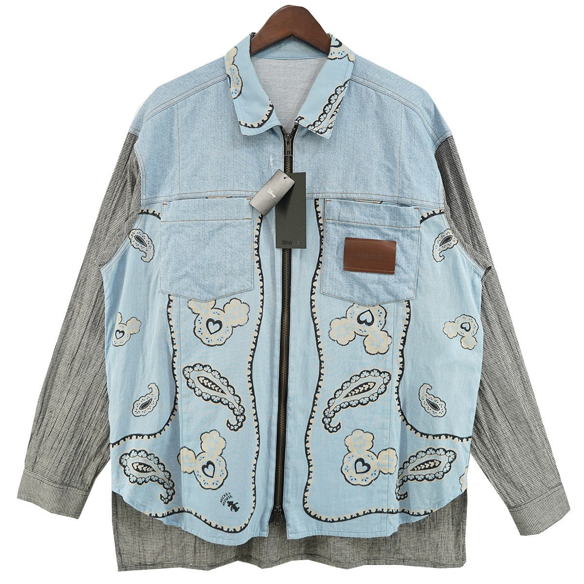 24SS MICKEYMOUSE-BLOUSON DISNEYディズニー ミッキーマウスブルゾン デニム 千鳥 切替 ジップ シャツ