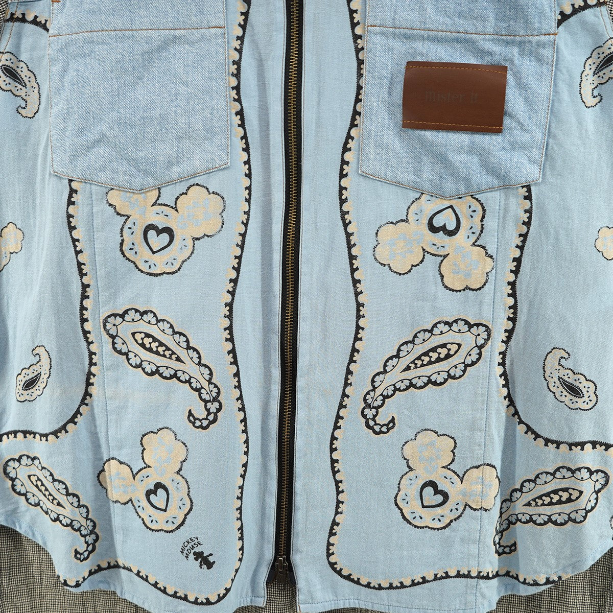 24SS MICKEYMOUSE-BLOUSON DISNEYディズニー ミッキーマウスブルゾン デニム 千鳥 切替 ジップ シャツ