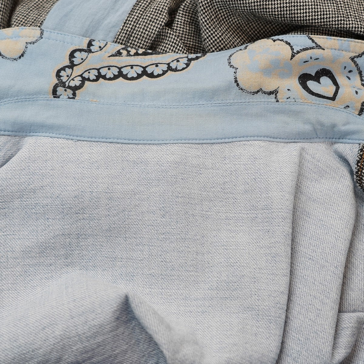 24SS MICKEYMOUSE-BLOUSON DISNEYディズニー ミッキーマウスブルゾン デニム 千鳥 切替 ジップ シャツ