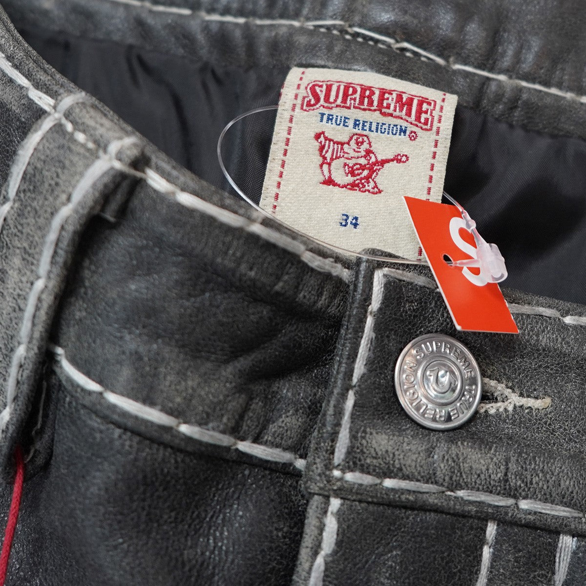 Supreme×TRUE RELIGION 25AW True Religion Loose Fit Leather Pant コラボ5ポケット 極太ステッチ ホースシュー ロゴ シープ レザー パンツ 古着・中古-8枚目のアイテム画像