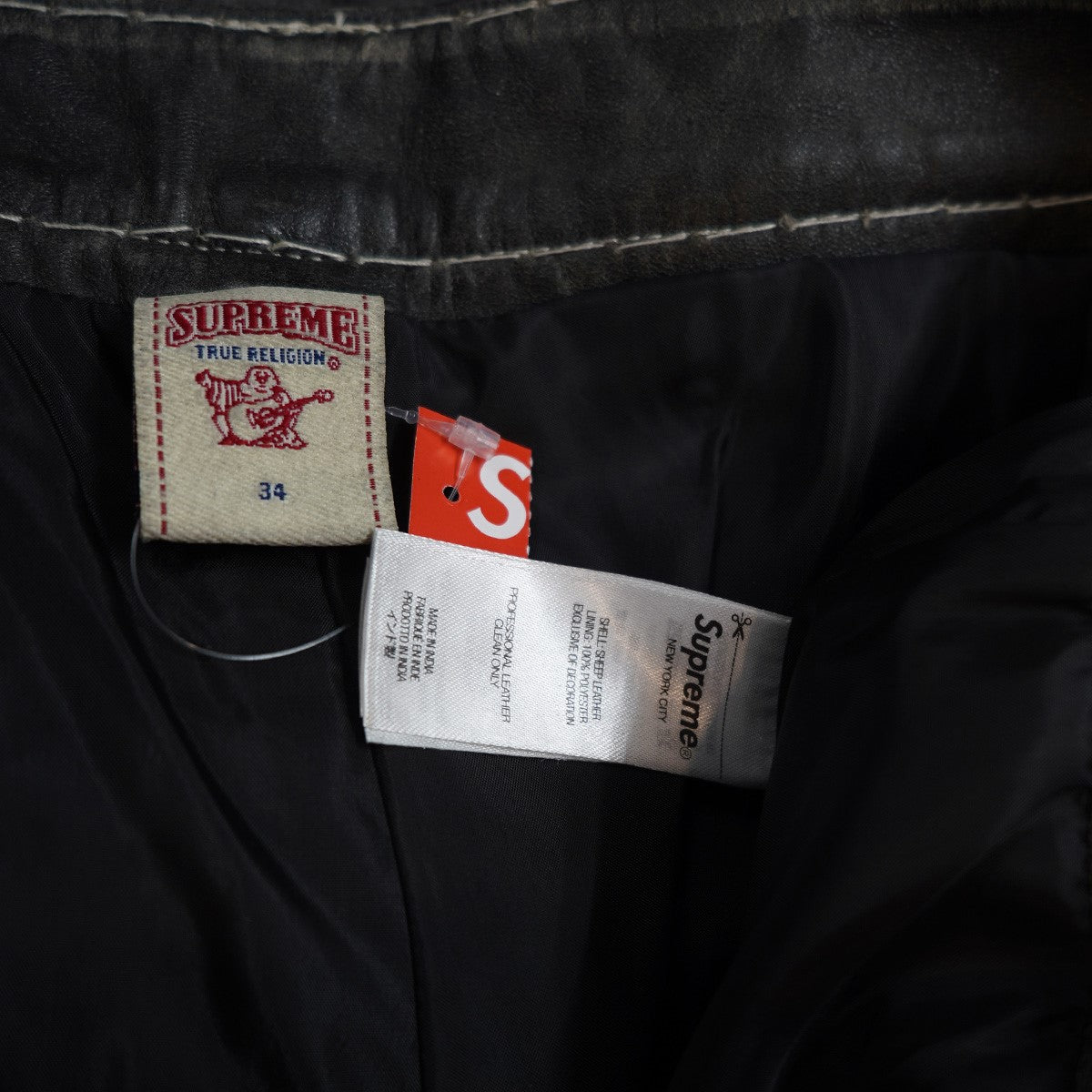 Supreme×TRUE RELIGION 25AW True Religion Loose Fit Leather Pant コラボ5ポケット 極太ステッチ ホースシュー ロゴ シープ レザー パンツ 古着・中古-9枚目のアイテム画像