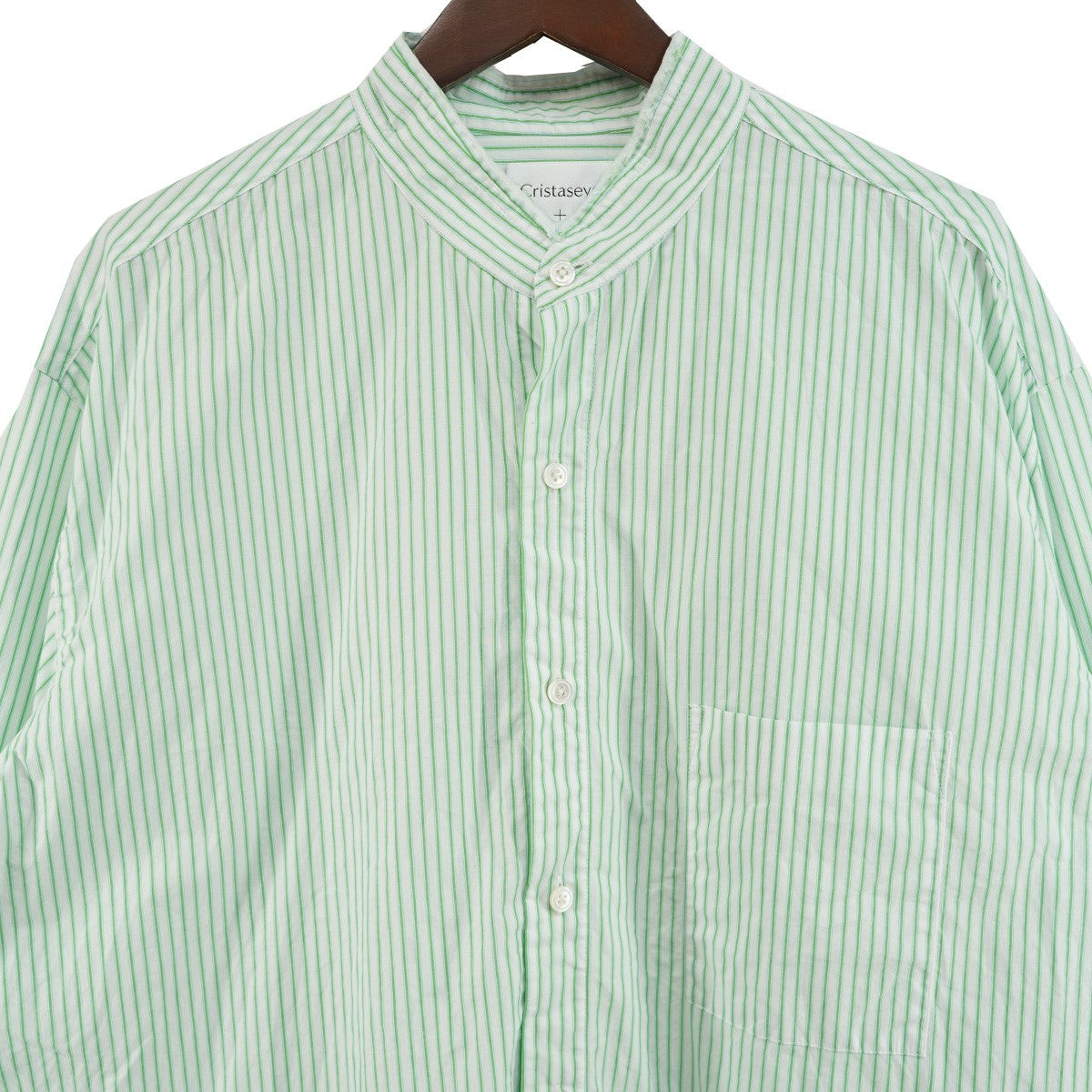 × Salvatore Piccolo HANDMADE FRINGED MAO COLLAR SHIRTハンドメイド フリンジ 加工 マオカラー ストライプシャツ