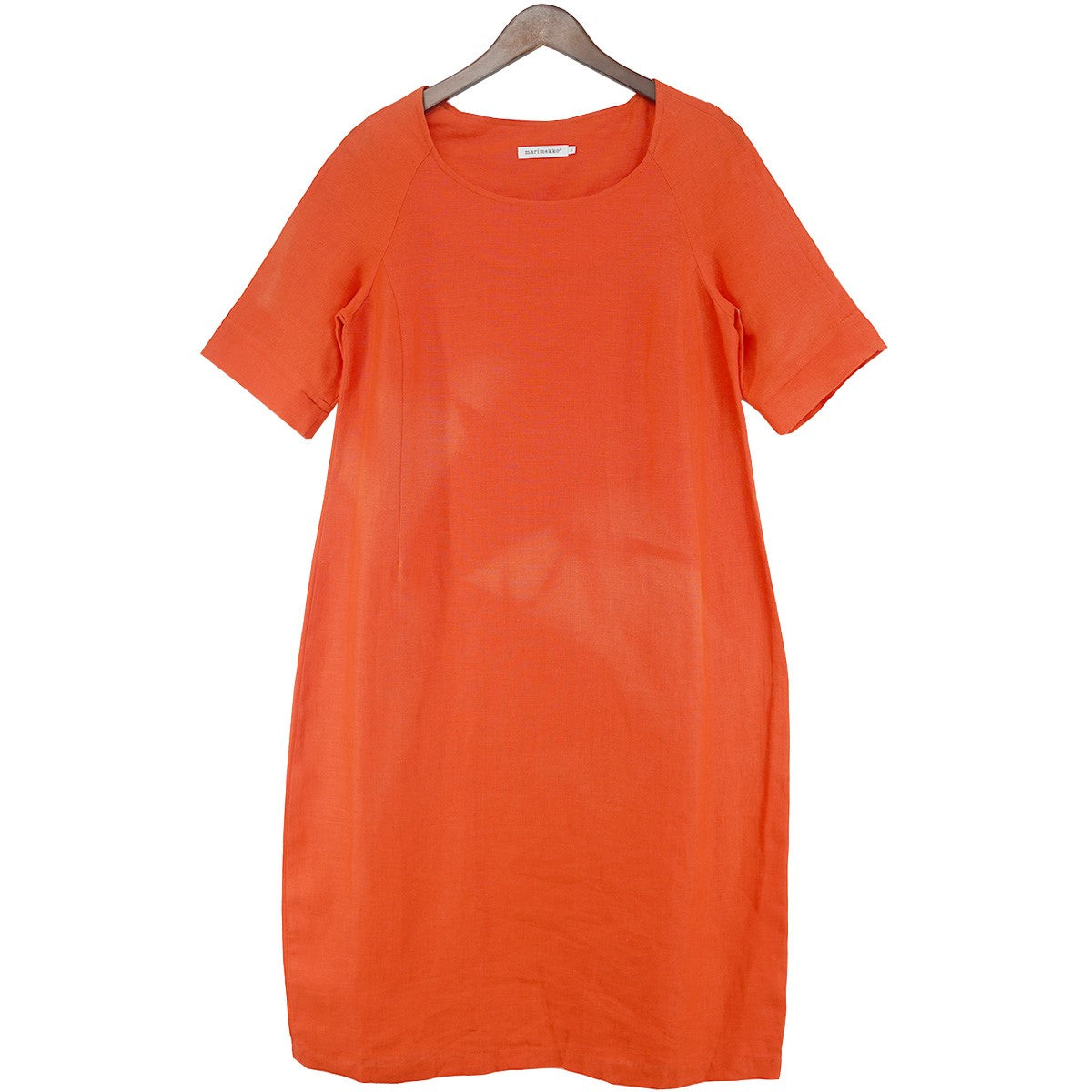 marimekko Kimpi dress 天然素材サックシルエット テラコッタオレンジ 切替無し ラグランスリーブ 半袖 ワンピース 古着・中古-1枚目のアイテム画像