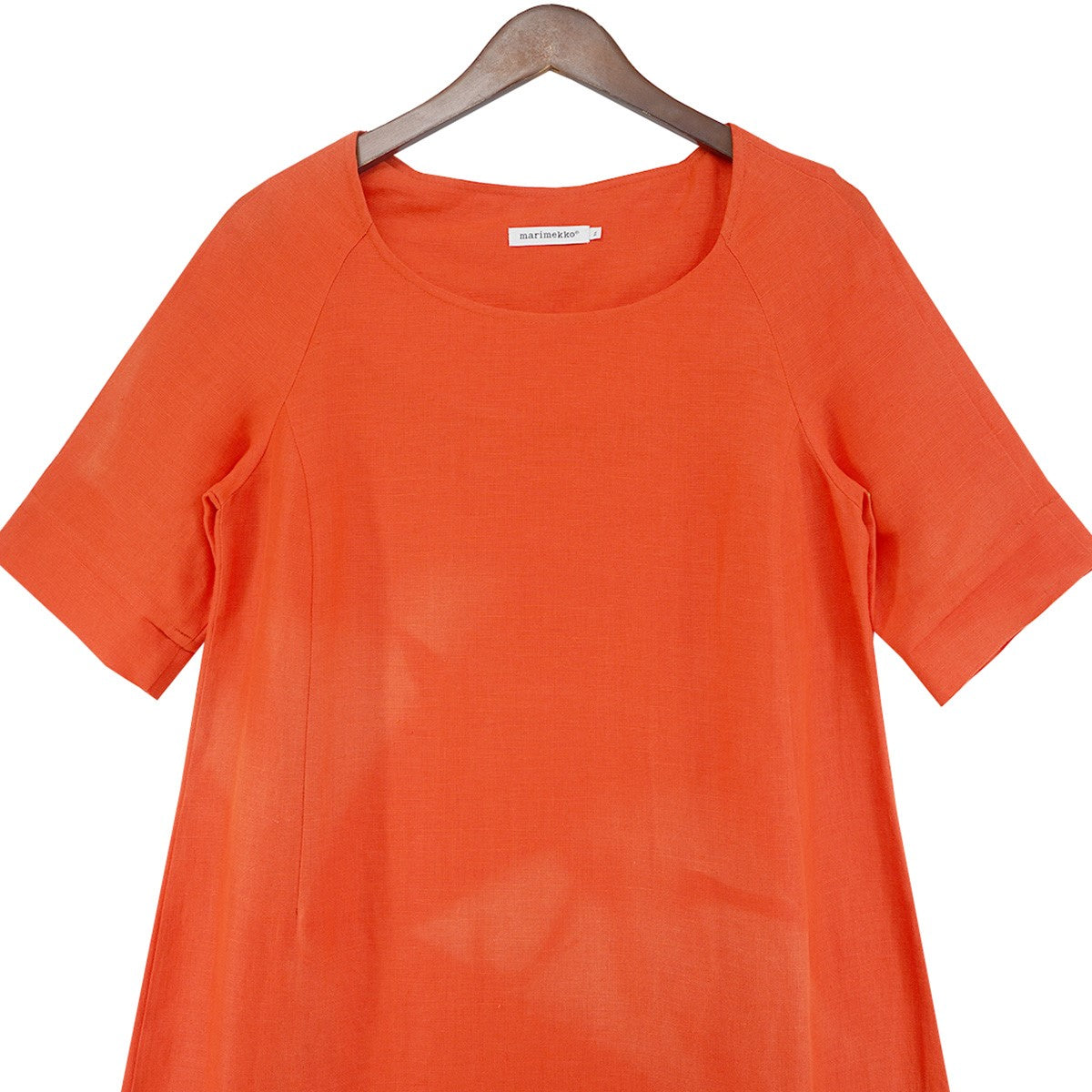 marimekko Kimpi dress 天然素材サックシルエット テラコッタオレンジ 切替無し ラグランスリーブ 半袖 ワンピース 古着・中古-3枚目のアイテム画像
