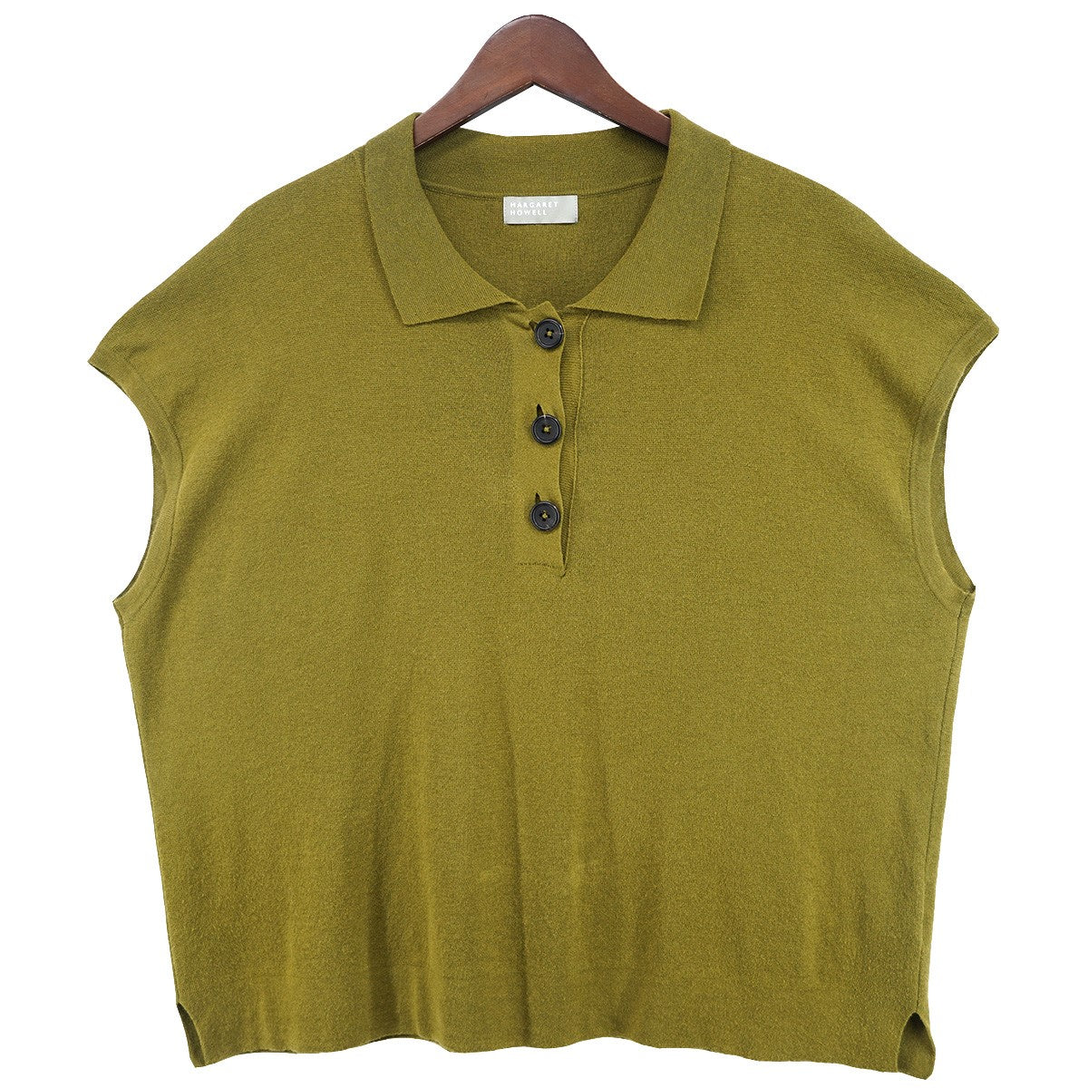 MARGARET HOWELL 23SS FINE COTTON LINEN KNIT コットリネン素材ドレープ フレンチスリーブ サイドスリット ボックスシルエット ポロカラー 半袖 ポロシャツ 古着・中古-1枚目のアイテム画像
