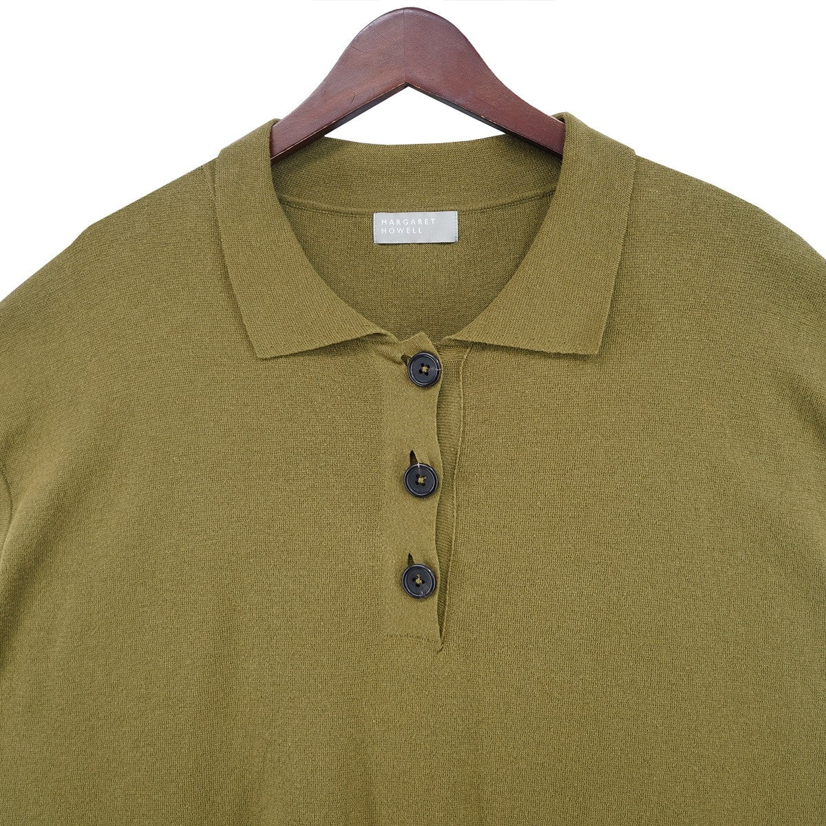 MARGARET HOWELL 23SS FINE COTTON LINEN KNIT コットリネン素材ドレープ フレンチスリーブ サイドスリット ボックスシルエット ポロカラー 半袖 ポロシャツ 古着・中古-2枚目のアイテム画像