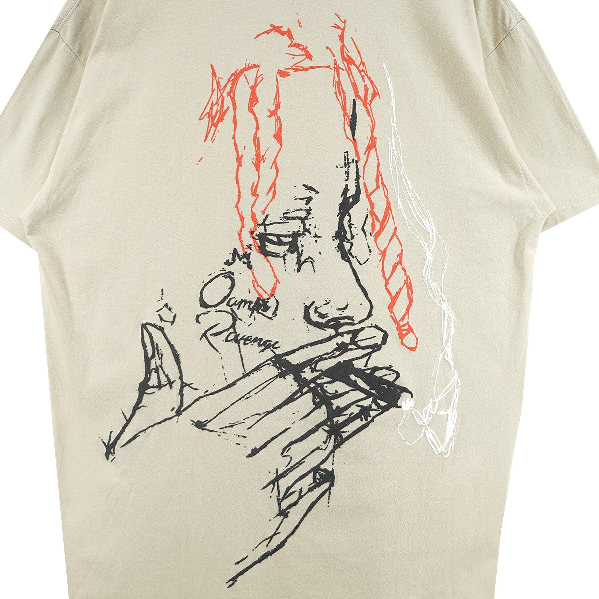 REVENGE 21AW Revenge x Trippie Redd Smoking T-Shirt トリッピーレッド スケッチ風 ロゴ グラフィック パフ 発砲 プリント 煙草 バック プリント 半袖 Tシャツ 古着・中古-4枚目のアイテム画像