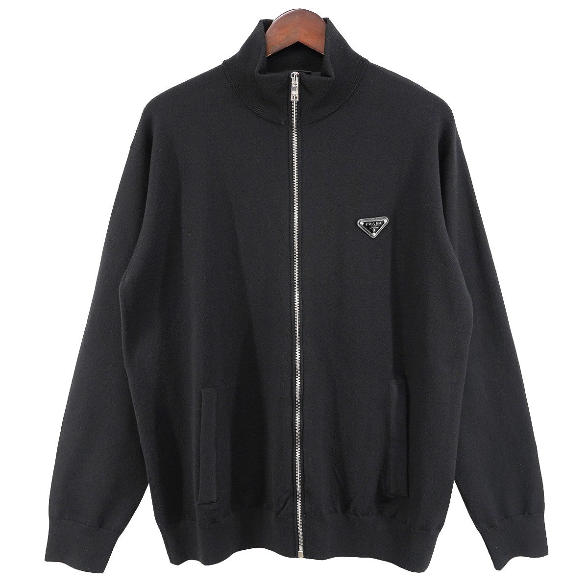 PRADA 24AW スーパーファインウールカーディガン トライアングルロゴ 三角プレート ドライバーズ ジップアップ ニット セーター 古着・中古-1枚目のアイテム画像