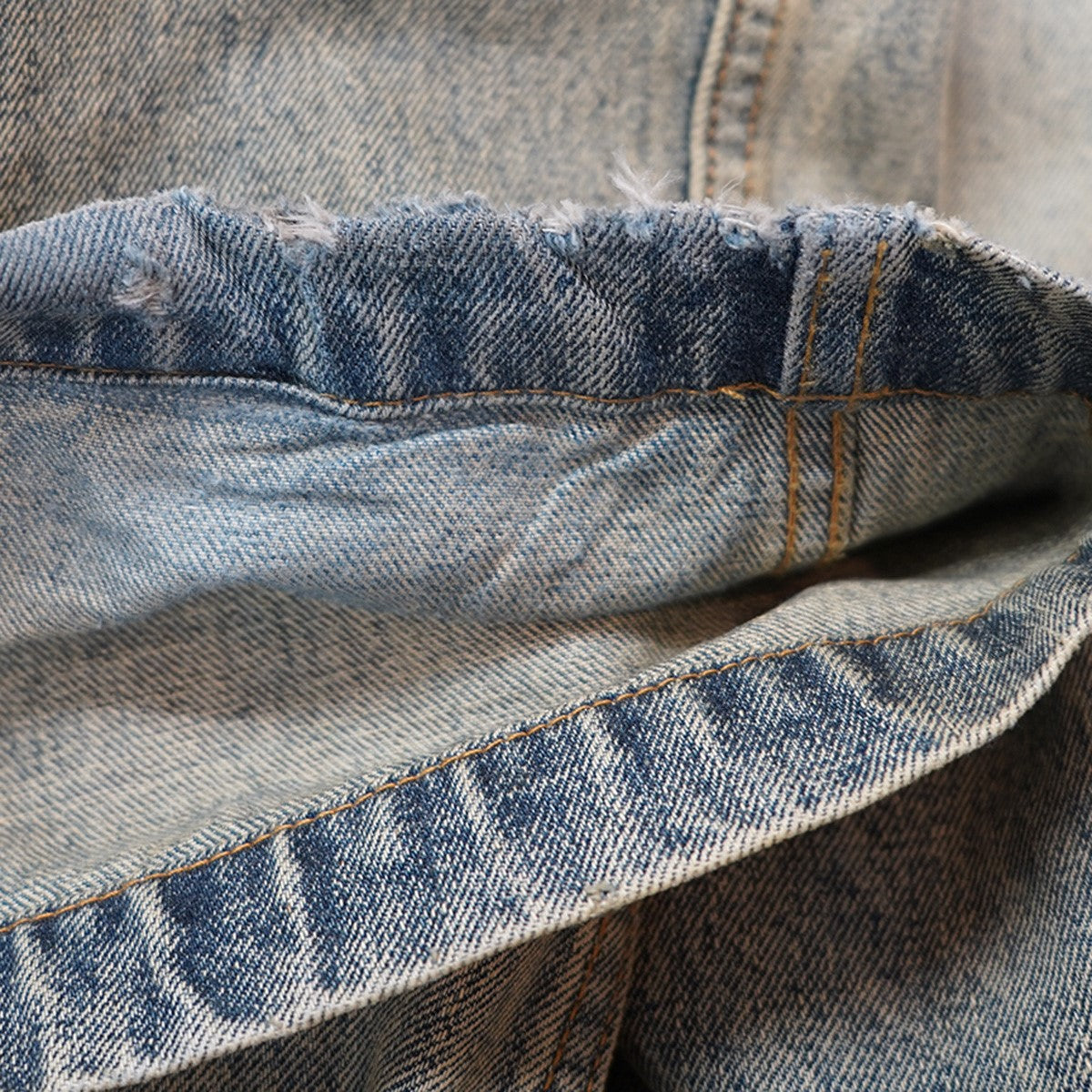 25SS Gem Jeans Surface Wave ヴィンテージ Vintage ウォッシュ 加工 7ポケットウェルトポケット 牛革パッチ ダーツ バレルレッグ ジーンズ ワイド デニム パンツ