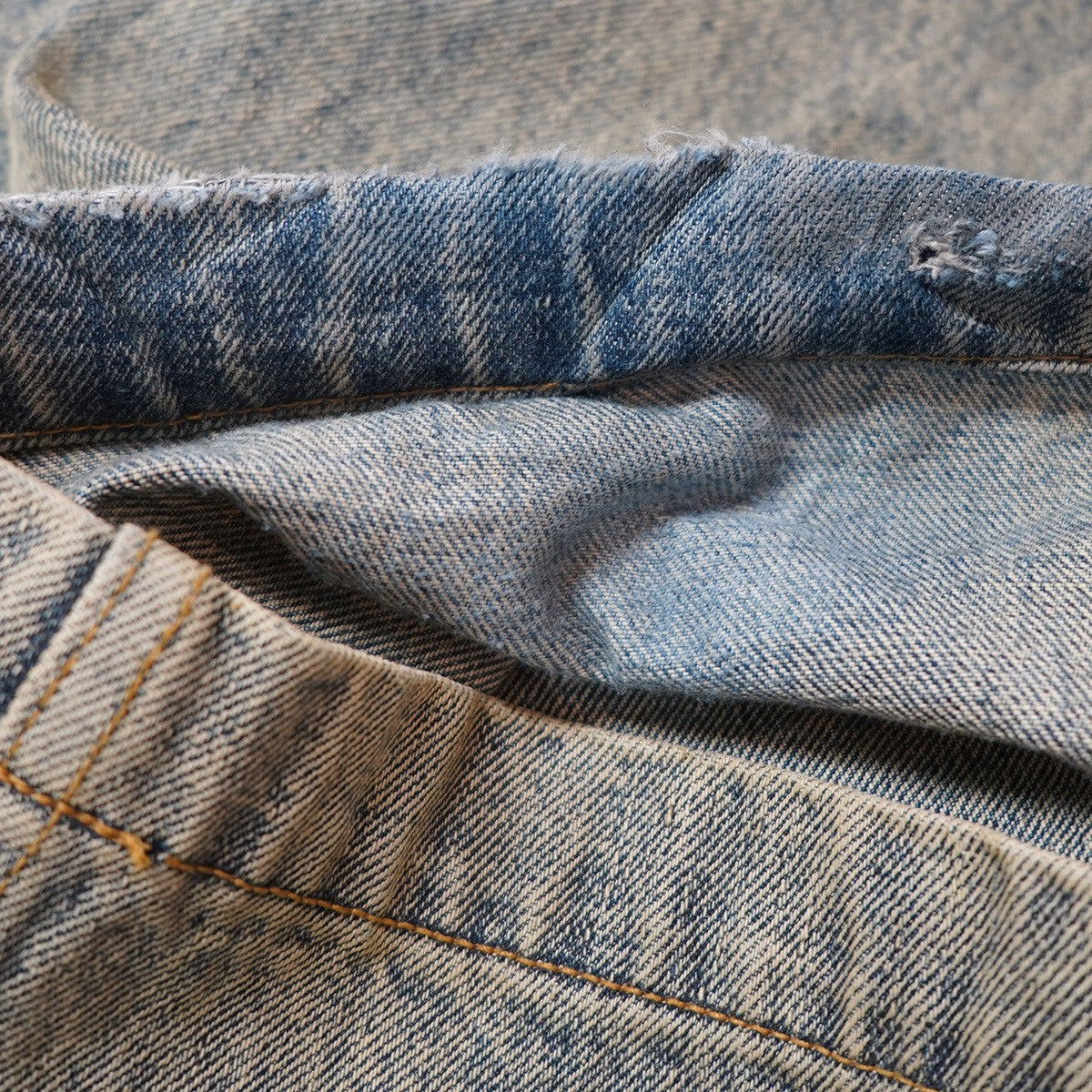25SS Gem Jeans Surface Wave ヴィンテージ Vintage ウォッシュ 加工 7ポケットウェルトポケット 牛革パッチ ダーツ バレルレッグ ジーンズ ワイド デニム パンツ