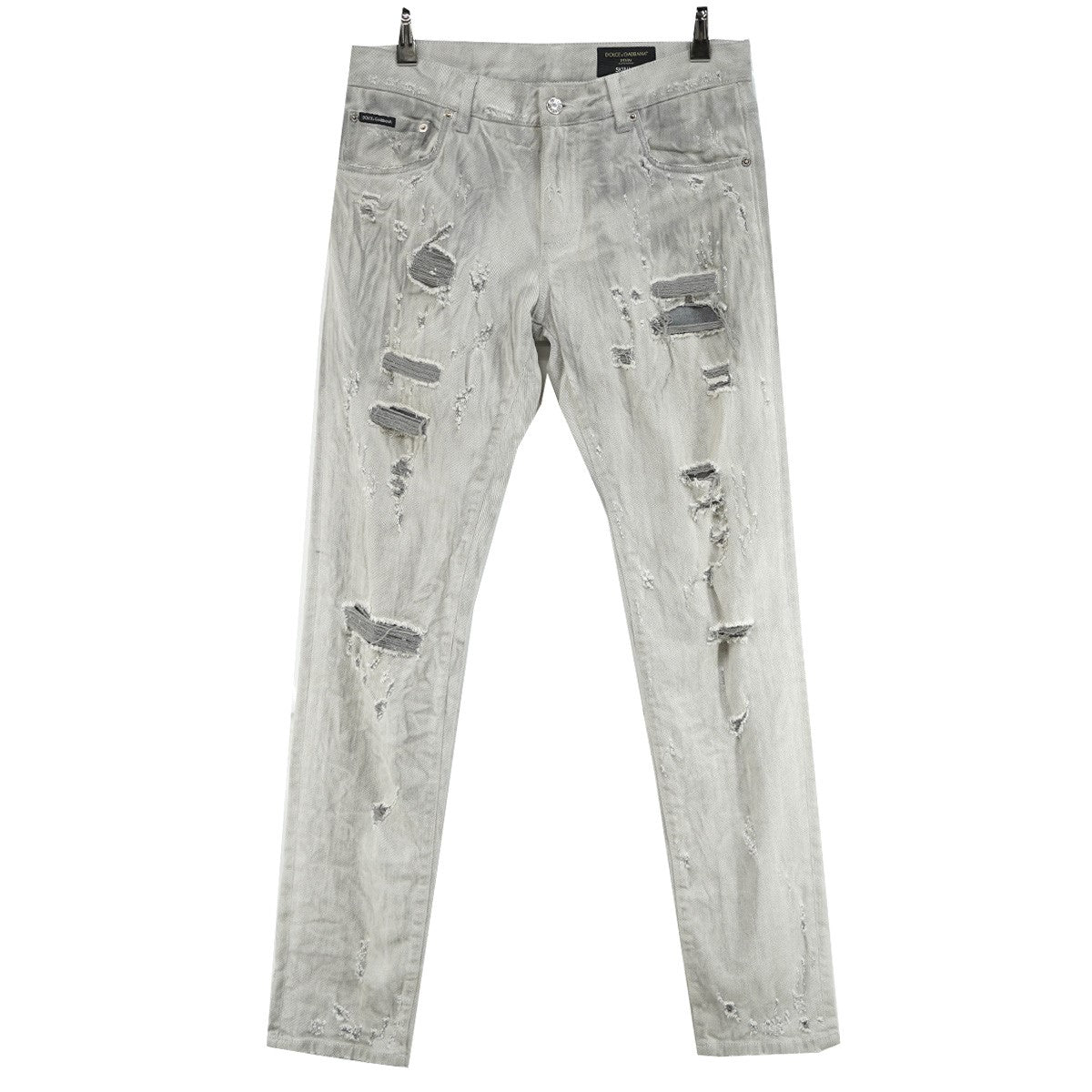 22SS SKINNY ダメージ クラッシュ リペア フェード ウォッシュ 加工5ポケット メタルプレート 刻印入りジッパー ジーンズ スキニー ストレッチ デニム パンツ