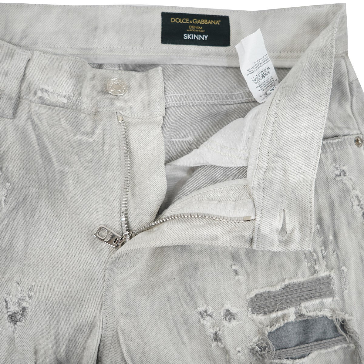 22SS SKINNY ダメージ クラッシュ リペア フェード ウォッシュ 加工5ポケット メタルプレート 刻印入りジッパー ジーンズ スキニー ストレッチ デニム パンツ