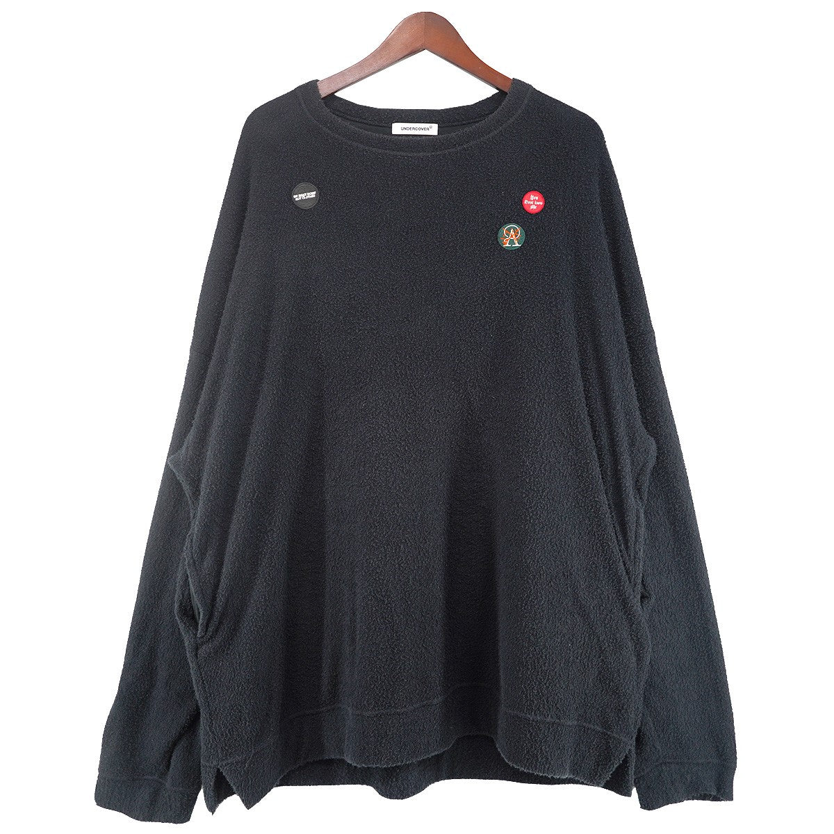 25AW バッチ刺繍パイルL／S TEE グラフィックバッジ 缶 ワッペンスリットポケット オーバーサイズ ドロップショルダー ロンT ロングスリーブ 長袖Tシャツ