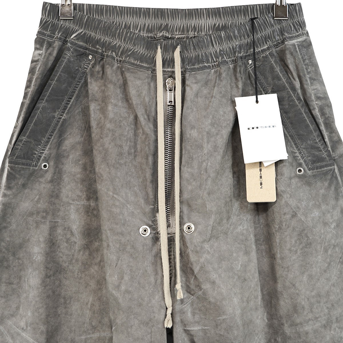 Rick Owens DRKSHDW 25SS GETH BELAS Vintage ヴィンテージ フォイル ダメージ 加工 センタージップドローストリング ハトメ リベット フラップ ポケット ワイド バギーフレア イージー パンツ 古着・中古-3枚目のアイテム画像