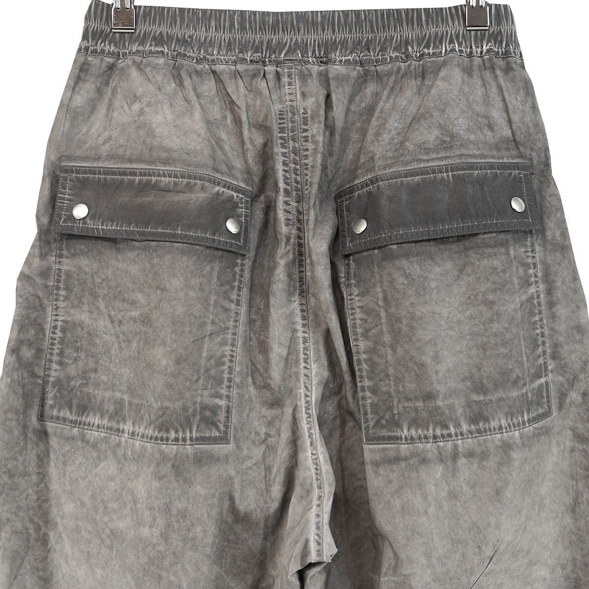 Rick Owens DRKSHDW 25SS GETH BELAS Vintage ヴィンテージ フォイル ダメージ 加工 センタージップドローストリング ハトメ リベット フラップ ポケット ワイド バギーフレア イージー パンツ 古着・中古-4枚目のアイテム画像