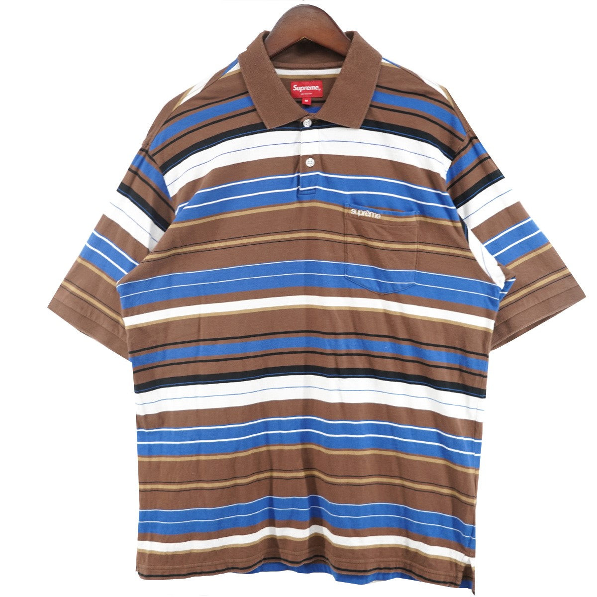 23SS Multi Stripe Poloマルチボーダー 2ボタン ポケット クラシック ロゴ 半袖 ポロシャツ