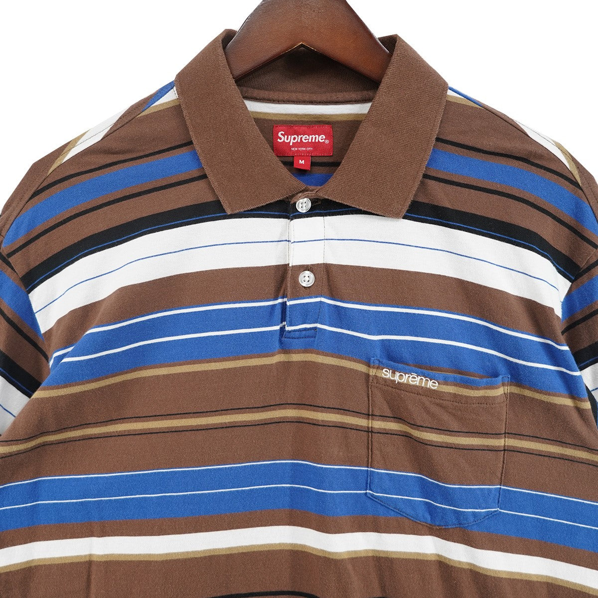 23SS Multi Stripe Poloマルチボーダー 2ボタン ポケット クラシック ロゴ 半袖 ポロシャツ