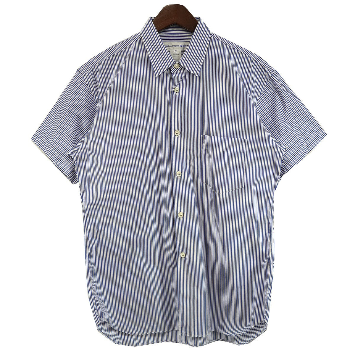 COMME des GARCONS SHIRT FOREVER Cotton S／S Shirtポプリン生地 ストライプ フレンチフロント ワイドクラシック レギュラーカラー 開襟 半袖 シャツ
